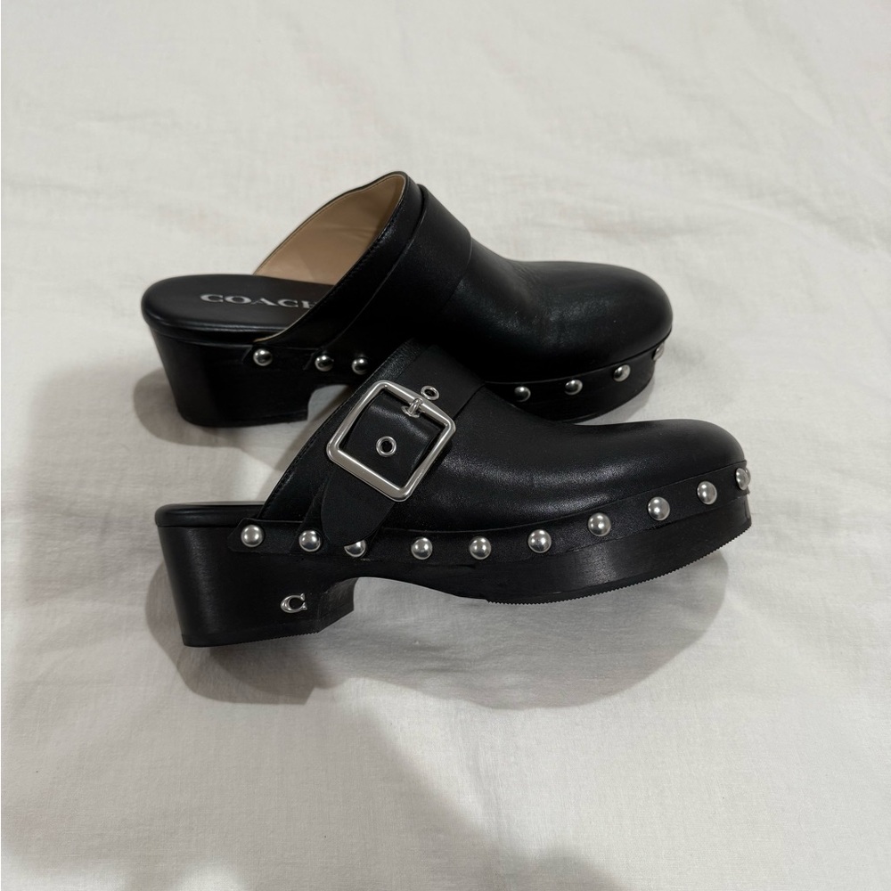 Coach Black Leather Studded Mules